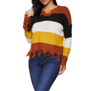 Multicolored Colorblock Striped Keyhole 